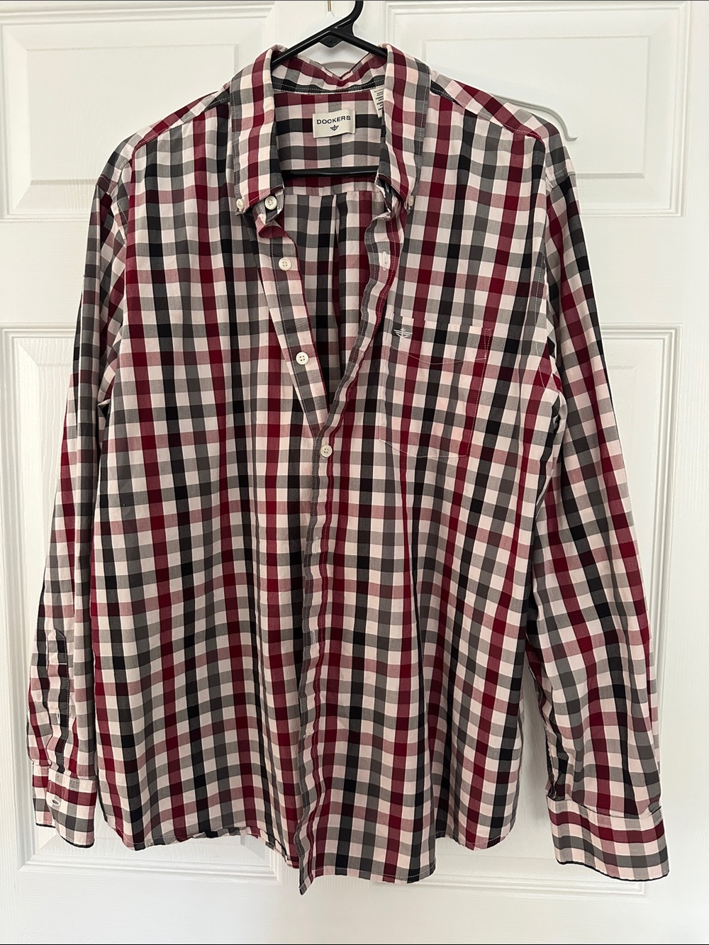 Dockers Men’s Red, Black & White Plaid Button-Down Shirt